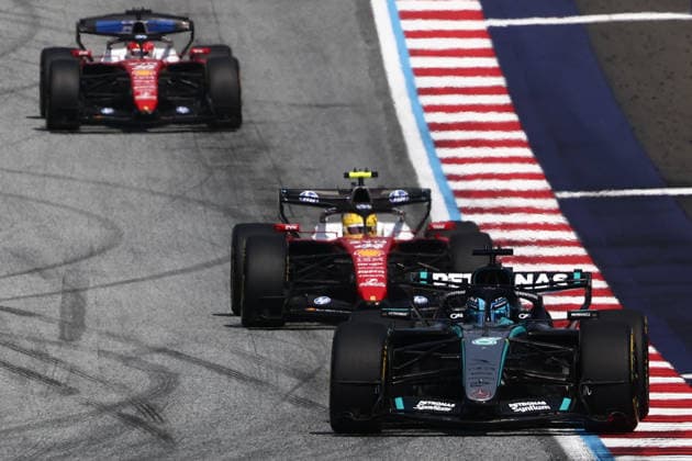 F1 Austrian Grand Prix 2026 George Russell of Mercedes, Lewis Hamilton and Charles Leclerc of Ferrari during the Formula 1 Austrian Grand Prix at Red Bull Ring in Spielberg, Austria on June 28, 2026. Spielberg Austria  Copyright: xJakubxPorzyckix originalFilename:porzycki-f1austri260628_npJ3b.jpg