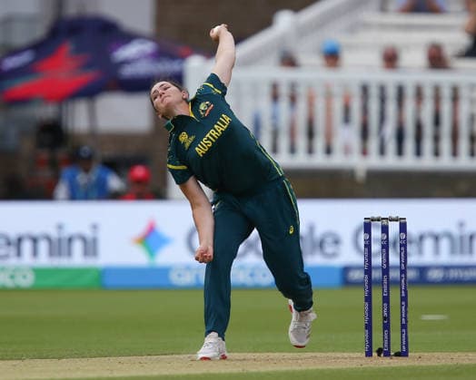 LONDON, ENGLAND - JUNE 28: Lucy Hamilton of Australia in bowling action during the ICC Women s T20 World Cup match between Australia and India at Lord s Cricket Ground on June 28, 2026 in London, England.  Copyright: xJayxPatel SPPx Sportspressphoto_SPR179285
