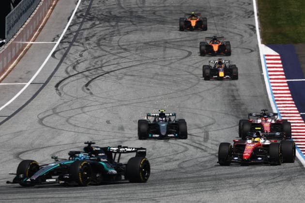 F1 Austrian Grand Prix 2026 George Russell of Mercedes, Lewis Hamilton, Charles Leclerc of Ferrari, Andrea Kimi Antonelli of Mercedes, Max Verstappen of Red Bull Racing, Oscar Piastri and Lando Norris of McLaren during the Formula 1 Austrian Grand Prix at Red Bull Ring in Spielberg, Austria on June 28, 2026. Spielberg Austria  Copyright: xJakubxPorzyckix originalFilename:porzycki-f1austri260628_npTUU.jpg