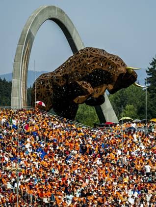 SPIELBERG - Fans of Max Verstappen (Red Bull Racing) in the stands at the Red Bull Ring race circuit during the Austrian Grand Prix. SEM VAN DER WAL ANP xVIxANPxSportx xxANPxIVx 562270938 originalFilename: 562270938.jpg
