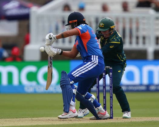 LONDON, ENGLAND - JUNE 28: Shafali Verma of India cuts the ball for four runs during the ICC Women s T20 World Cup match between Australia and India at Lord s Cricket Ground on June 28, 2026 in London, England.  Copyright: xJayxPatel SPPx Sportspressphoto_SPR179289