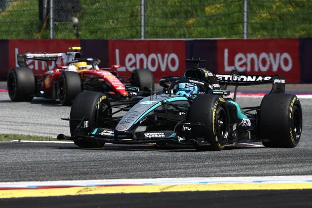 F1 Austrian Grand Prix 2026 George Russell of Mercedes and Lewis Hamilton of Ferrari during the Formula 1 Austrian Grand Prix at Red Bull Ring in Spielberg, Austria on June 28, 2026. Spielberg Austria  Copyright: xJakubxPorzyckix originalFilename:porzycki-f1austri260628_npGkl.jpg