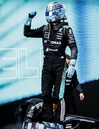SPIELBERG - George Russell (Mercedes) celebrates after winning the Austrian Grand Prix. SEM VAN DER WAL ANP xVIxANPxSportx xxANPxIVx 562274382 originalFilename: 562274382.jpg