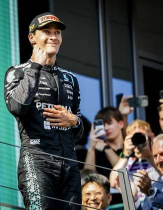 SPIELBERG - George Russell (Mercedes) celebrates after winning the Austrian Grand Prix. SEM VAN DER WAL ANP xVIxANPxSportx xxANPxIVx 562275572 originalFilename: 562275572.jpg