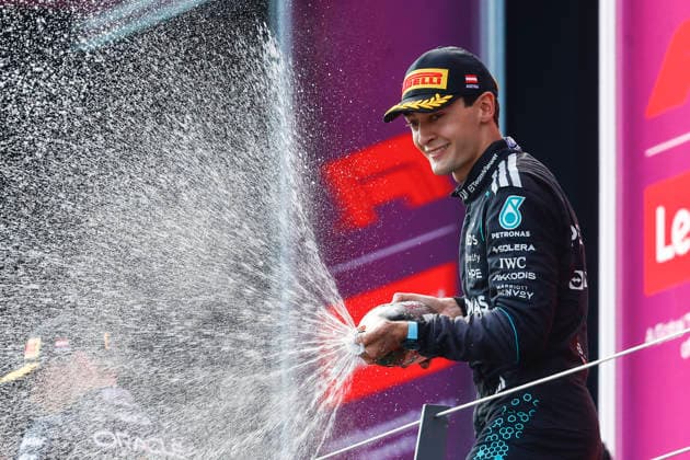 Spielberg: Motorsport: FIA F1 Grand Prix of Austria, Formula 1, 2026, 63 RUSSELL George (gbr), Mercedes AMG F1 Team W17 winning the race, winner Gewinner on June, 28, 2026, (Photo by Hoch Zwei) Spielberg Austria *** Spielberg Motorsport FIA F1 Grand Prix of Austria, Formula 1, 2026, 63 RUSSELL George (GBR), Mercedes AMG F1 Team W17, winning the race on June 28, 2026. Photo by Hoch Zwei, Spielberg, Austria