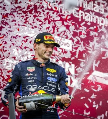 SPIELBERG - Max Verstappen (Red Bull Racing) on the podium after the Austrian Grand Prix. SEM VAN DER WAL ANP xVIxANPxSportx xxANPxIVx 562276001 originalFilename: 562276001.jpg