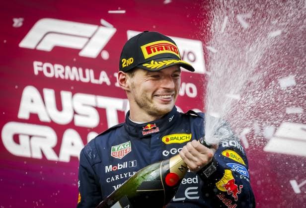 SPIELBERG - Max Verstappen (Red Bull Racing) on the podium after the Austrian Grand Prix. SEM VAN DER WAL ANP xVIxANPxSportx xxANPxIVx 562276185 originalFilename: 562276185.jpg