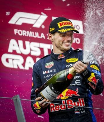 SPIELBERG - Max Verstappen (Red Bull Racing) on the podium after the Austrian Grand Prix. SEM VAN DER WAL ANP xVIxANPxSportx xxANPxIVx 562276192 originalFilename: 562276192.jpg