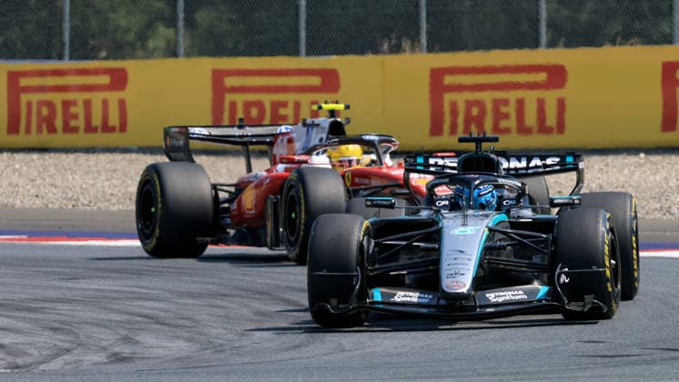 MOTORSPORTS, FORMULA 1 - GP of Austria 2026 SPIELBERG,AUSTRIA,28.JUN.26 - MOTORSPORTS, FORMULA 1 - Grand Prix of Austria, Red Bull Ring. Image shows George Russell (GBR Mercedes) and Lewis Hamilton (GBR Ferrari).  GEPAxpictures xMarioxBuehner-Weinrauch