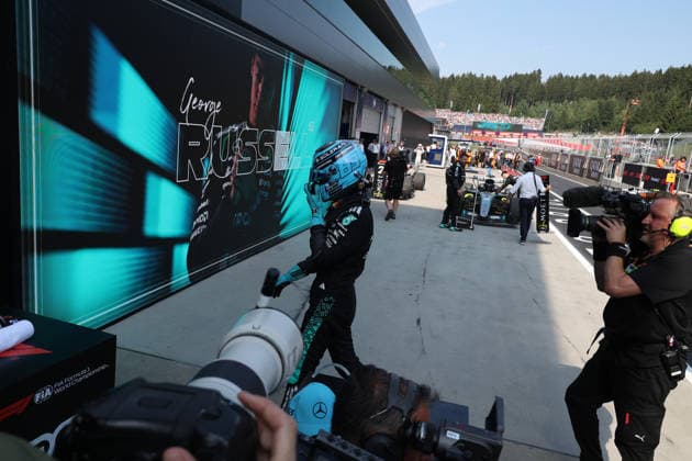 28.06.2026, Red Bull Ring, Spielberg, Formel 1 Großer Preis von Österreich 2026 , im Bild Sieger George Russell (GBR), Mercedes-AMG Petronas Formula One Team (Photo by Alessandro Martellotta Hasan Bratic DeFodi Images) - *** June 28, 2026, Red Bull Ring, Spielberg, 2026 Formula 1 Austrian Grand Prix; pictured: winner George Russell (GBR), Mercedes AMG Petronas Formula One Team. Photo by Alessandro Martellotta, Hasan Bratic, DeFodi Images