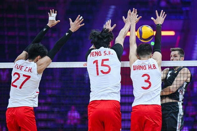 Gliwice 28.06.2026. Volleyball Men s Volleyball Nations League season 2026 match between China and Germany in Gliwice, Poland. --- Siatkowka Liga Narodow sezon 2026 mecz: Chiny - Niemcy. Persons shown: Chiny blok Fot. Antoni Dec Arena Akcji NEWSPIX.PL --- newspix.pl 