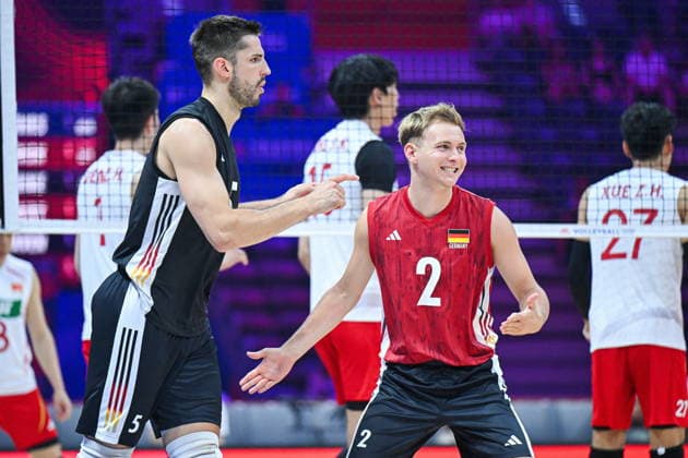 Gliwice 28.06.2026. Volleyball Men s Volleyball Nations League season 2026 match between China and Germany in Gliwice, Poland. --- Siatkowka Liga Narodow sezon 2026 mecz: Chiny - Niemcy. Persons shown: Moritz Reichert Leonard Graven Fot. Antoni Dec Arena Akcji NEWSPIX.PL --- newspix.pl 