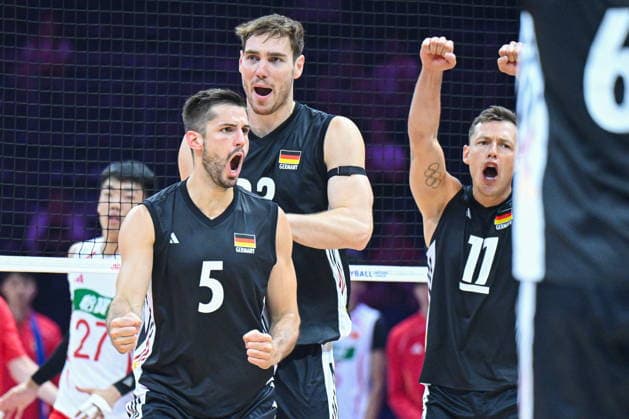Gliwice 28.06.2026. Volleyball Men s Volleyball Nations League season 2026 match between China and Germany in Gliwice, Poland. --- Siatkowka Liga Narodow sezon 2026 mecz: Chiny - Niemcy. Persons shown: Moritz Reichert Simon Valentin Torwie Fot. Antoni Dec Arena Akcji NEWSPIX.PL --- newspix.pl 
