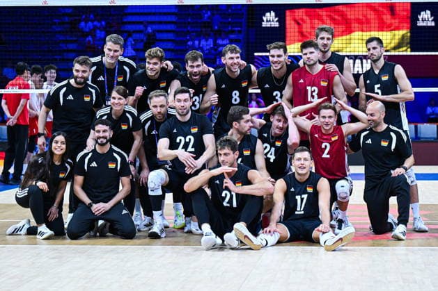 Gliwice 28.06.2026. Volleyball Men s Volleyball Nations League season 2026 match between China and Germany in Gliwice, Poland. --- Siatkowka Liga Narodow sezon 2026 mecz: Chiny - Niemcy. Persons shown: Niemcy Germany celebration radosc Fot. Antoni Dec Arena Akcji NEWSPIX.PL --- newspix.pl 