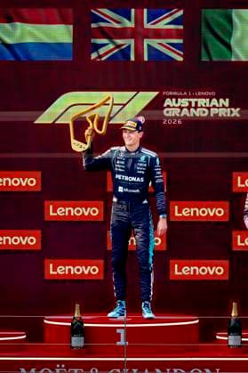SPIELBERG - Formula 1 driver George Russell of Mercedes AMG-Petronas Formula One Team first during the Formula 1 Austria at the Red Bull Ring on June 28, 2026 in Spielberg, Austria. (Photo by DeFodi Images) - *** SPIELBERG: Mercedes AMG Petronas Formula One Team driver George Russell finished first in the Formula 1 Austrian Grand Prix at the Red Bull Ring on June 28, 2026, in Spielberg, Austria. Photo by DeFodi Images