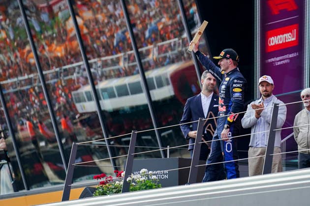 FORMULA ONE AUSTRIAN GRAND PRIX 2026 Max Verstappen 3 (NED) Red Bull Racing celebrates on the podium during the Formula 1 Lenovo Austrian Grand Prix 2026, 8th round of the 2026 Formula 1 World Championship, WM, Weltmeisterschaft from 26th-28th June, 2026 at the Red Bull Ring, Spielberg, Austria. Credit: Robbie Hoad Every Second Media Editorial use only. All images are copyright Every Second Media Limited. No images may be reproduced without prior permission. Copyright: xIMAGO EveryxSecondxMediax ESM-2048-0453 RobbiexHoadx xEveryxSecondxMediax