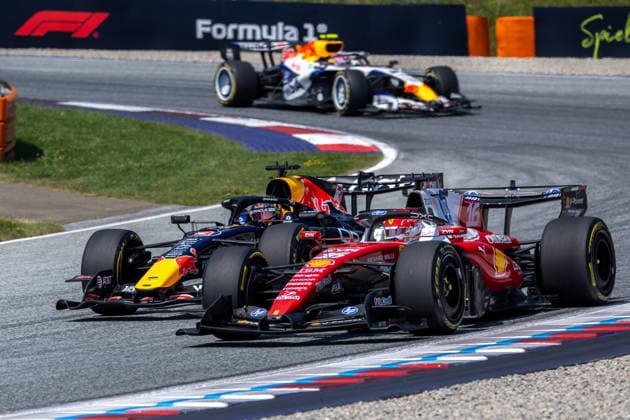 MOTORSPORTS, FORMULA 1 - GP of Austria 2026 SPIELBERG,AUSTRIA,28.JUN.26 - MOTORSPORTS, FORMULA 1 - Grand Prix of Austria, Red Bull Ring. Image shows Max Verstappen (NED Red Bull Racing) and Charles Leclerc (MON Ferrari).  GEPAxpictures xGabrielxLopez