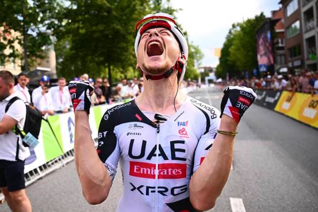Belgian 2026 National Championship Brasschaat 28 06 2026 BRASSCHAAT, BELGIUM - JUNE 28 : Herregodts Rune of Uae Team Emirates Xrg celebrates the victory after the Men Elite cycling road race of the 2026 Belgian National Championships 00st edition an UCI National Championships cycling race of 240 km with start in Brasschaat and finish in Brasschaat on June 28, 2026 in Brasschaat, Belgium, 28 06 2026 Brasschaat Belgium  Copyright: xGvgx