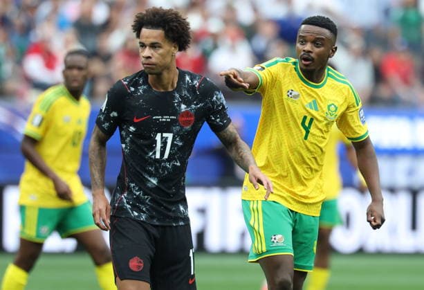 RECORD DATE NOT STATED FIFA World Cup, WM, Weltmeisterschaft, Fussball 2026 - Round of 32 - South Africa vs Canada Tajon Buchanan of Canada (L) and Teboho Mokoena of South Africa in action during the FIFA World Cup 2026 Round of 32 match South Africa against Canada, in Los Angeles, USA, 28 June 2026. LOS ANGELES United States  Copyright: xCHRISTOPERxTORRESx