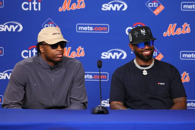 MLB, Baseball Herren, USA New York Mets Press Conferences New York Knicks forward OG Anunoby and former New York Mets shortstop Jose Reyes speak to the media in the Shannon Forde press conference, PK, Pressekonferenz Room before the baseball game against the Philadelphia Phillies at Citi Field in Corona, New York, on June 28, 2026. Flushing United States  Copyright: xGordonxDonovanx originalFilename:donovan-mlbphila260628_npFJI.jpg