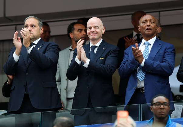 (260629) -- LOS ANGELES, June 29, 2026 -- FIFA President Gianni Infantino (C) is seen in the stands before the round of 32 match between Canada and South Africa at the 2026 FIFA World Cup, WM, Weltmeisterschaft, Fussball at Los Angeles Stadium in Los Angeles, the United States, June 28, 2026. ) (SP)U.S.-LOS ANGELES-FOOTBALL-FIFA WORLD CUP-ROUND OF 32-CAN VS RSA BaixXuefei 