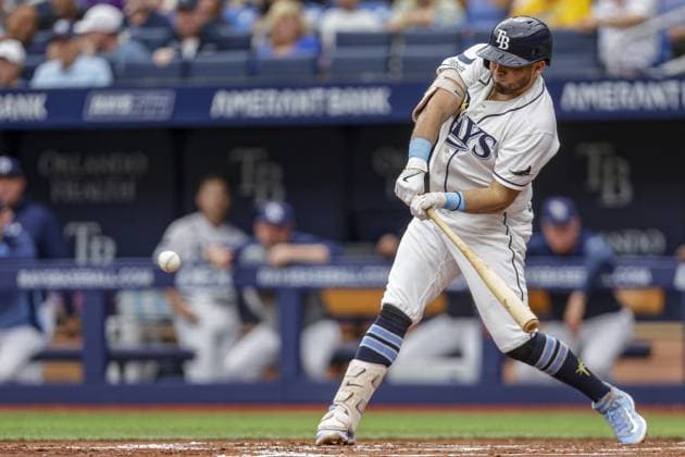 June 28, 2026, St. Petersburg, Florida, USA: Tampa Bay Rays first baseman Jonathan Aranda (8) hits in the second inning against the Arizona Diamondbacks on Sunday, June 28, 2026 in St. Petersburg. St. Petersburg USA - ZUMAs70_ 0860238198st Copyright: xLuisxSantanax