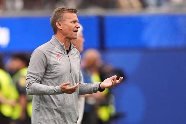 FIFA World Cup, WM, Weltmeisterschaft, Fussball 2026 - Round of 32 - South Africa vs Canada Canada s head coach Jesse Marsch reacts during the FIFA World Cup 2026 Round of 32 match South Africa against Canada, in Los Angeles, USA, 28 June 2026. LOS ANGELES United States  Copyright: xSCOTTxSTRAZZANTEx