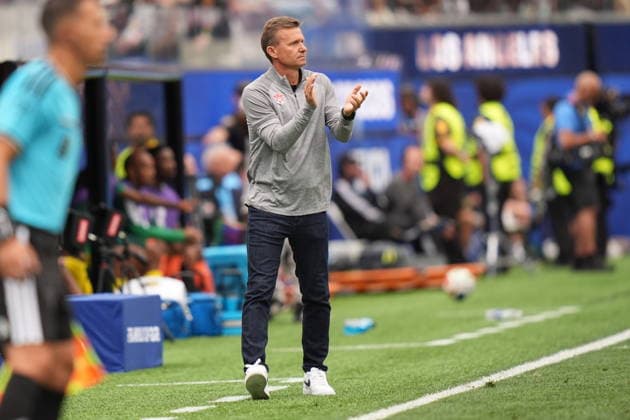 FIFA World Cup, WM, Weltmeisterschaft, Fussball 2026 - Round of 32 - South Africa vs Canada Canada s head coach Jesse Marsch reacts during the FIFA World Cup 2026 Round of 32 match South Africa against Canada, in Los Angeles, USA, 28 June 2026. LOS ANGELES United States  Copyright: xSCOTTxSTRAZZANTEx
