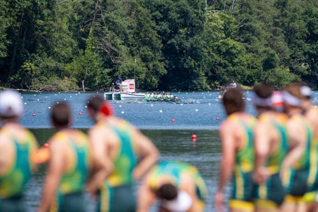 RECORD DATE NOT STATED 28th June 2026; Lucerne, Switzerland; World Rowing Cup Day Three; Women s Eight (W8+) - Final A - Australias Mens Eight (M8+) support Australias Women s Eight (W8+) AnthonyxBenoit