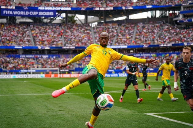 USA: Fußball FIFA World Cup, WM, Weltmeisterschaft, Fussball 2026, Sechzehntelfinale, Round of 32, Südafrika vs Kanada, South Africa vs Canada, SoFi Stadium (Inglewood, Los Angeles County, Kalifornien): Evidence Makgopa (Südafrika 17) *** USA Soccer 2026 FIFA World Cup, Round of 32, South Africa vs. Canada, SoFi Stadium, Inglewood, Los Angeles County, California; Evidence Makgopa, South Africa 17 Copyright: xJOERANxSTEINSIEKx