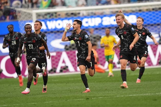 FIFA World Cup, WM, Weltmeisterschaft, Fussball 2026 - Round of 32 - South Africa vs Canada Stephen Eustaquio (C) of Canada celebrates after scoring the 1-0 lead during the FIFA World Cup 2026 Round of 32 match South Africa against Canada, in Los Angeles, USA, 28 June 2026. LOS ANGELES United States  Copyright: xSCOTTxSTRAZZANTEx