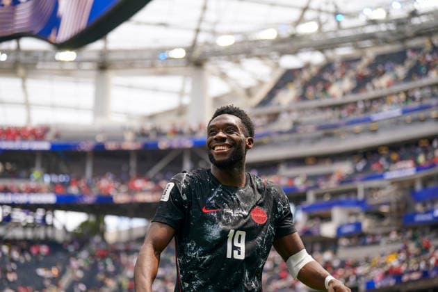 USA: Fußball FIFA World Cup, WM, Weltmeisterschaft, Fussball 2026, Sechzehntelfinale, Round of 32, Südafrika vs Kanada, South Africa vs Canada, SoFi Stadium (Inglewood, Los Angeles County, Kalifornien): Alphonso Davies (Kanada 19) Freude, Emotionen, Jubel, Mimik, Gesichtsausdruck, Emotion, Geste, Gestik, Emotion *** USA Soccer FIFA World Cup 2026, Round of 32, South Africa vs. Canada, SoFi Stadium, Inglewood, Los Angeles County, California; Alphonso Davies, Canada 19; joy, emotions, celebration, facial expressions, emotion, gestures, body language, emotion Copyright: xJOERANxSTEINSIEKx