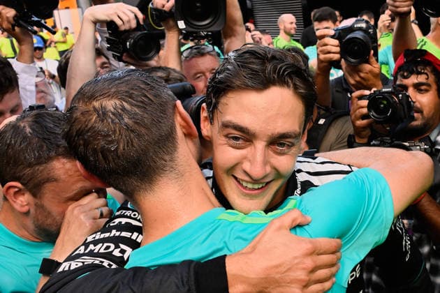F1 Grand Prix of Austria Race winner George Russell of Great Britain and Mercedes AMG Petronas F1 Team celebrate during the F1 Grand Prix of Austria at Red Bull Ring on June 28, 2026, in Spielberg, Austria. Spielberg Red Bull Ring Spielberg Austria 0258_RL_GPAUTF12K26__AUT1026 Copyright: xRicardoxLarreinax
