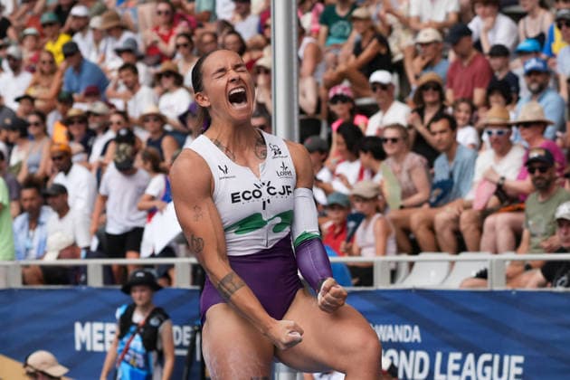 June 28, 2026, Paris, Å½Le-De-France, France: Berenice Petit of France celebrates after clearing the bar during the women s pole vault competition at the Wanda Diamond League Meeting de Paris at Stade Charlo ty. Paris France - ZUMAh209 20260628_zsp_h209_054 Copyright: xAlixHabibx