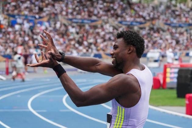 June 28, 2026, Paris, Å½Le-De-France, France: Noah Lyles of the United States celebrates towards the crowd after the men s 100m final during the Wanda Diamond League Meeting de Paris at Stade Charlo ty. Paris France - ZUMAh209 20260628_zsp_h209_072 Copyright: xAlixHabibx