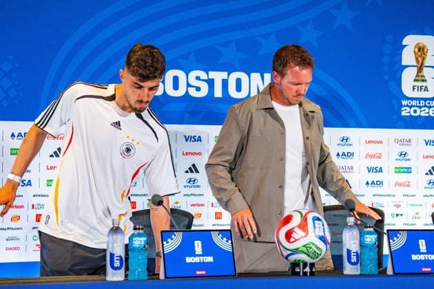 Fußball, FIFA WM 2026, Nationalteam Deutschland, Pressekonferenz FIFA Fussball Weltmeisterschaft 2026, Sechszehntelfinale, Deutschland vs. Paraguay, 28.06.2026, Boston Stadium Pressekonferenz mit Julian Nagelsmann (Deutschland) und Kai Havertz (Deutschland) vor dem Spiel gegen Paraguay *** 2026 FIFA World Cup, Round of 32, Germany vs. Paraguay, June 28, 2026, Boston Stadium: Press conference with Julian Nagelsmann (Germany) and Kai Havertz (Germany) ahead of the match against Paraguay Copyright: xBahhoxKarax