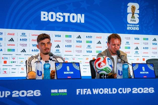Fußball, FIFA WM 2026, Nationalteam Deutschland, Pressekonferenz FIFA Fussball Weltmeisterschaft 2026, Sechszehntelfinale, Deutschland vs. Paraguay, 28.06.2026, Boston Stadium Pressekonferenz mit Julian Nagelsmann (Deutschland) und Kai Havertz (Deutschland) vor dem Spiel gegen Paraguay *** 2026 FIFA World Cup, Round of 32, Germany vs. Paraguay, June 28, 2026, Boston Stadium: Press conference with Julian Nagelsmann (Germany) and Kai Havertz (Germany) ahead of the match against Paraguay Copyright: xBahhoxKarax