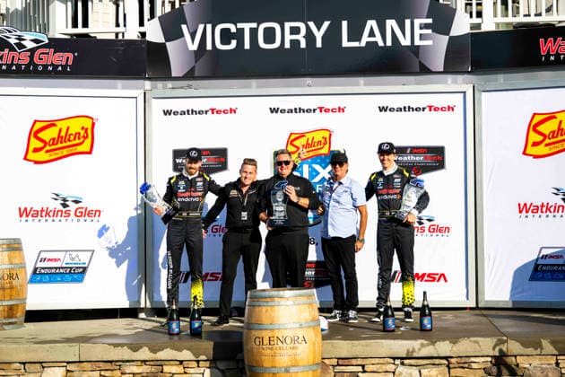 AUTO - 6 HOURS OF THE GLEN 2026 14 BARNICOAT Ben (gbr), HAWKSWORTH Jack (gbr), Vasser Sullivan Racing, Lexus RC F GT3, podium during the Six Hours of the Glen 2026, 6th round of the 2026 IMSA WeatherTech SportsCar Championship, from June 26 to 28 on the Watkins Glen International in Watkins Glen, New York, United States of America - Watkins GlenUnited States  Copyright: xFabrizioxBoldonix