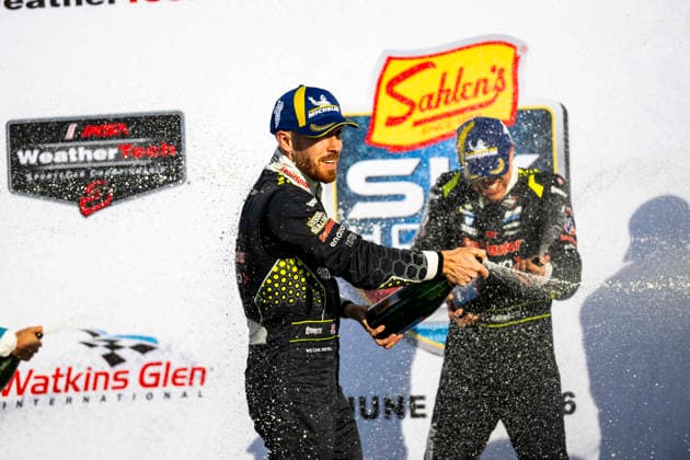 AUTO - 6 HOURS OF THE GLEN 2026 14 BARNICOAT Ben (gbr), HAWKSWORTH Jack (gbr), Vasser Sullivan Racing, Lexus RC F GT3, podium during the Six Hours of the Glen 2026, 6th round of the 2026 IMSA WeatherTech SportsCar Championship, from June 26 to 28 on the Watkins Glen International in Watkins Glen, New York, United States of America - Watkins GlenUnited States  Copyright: xFabrizioxBoldonix