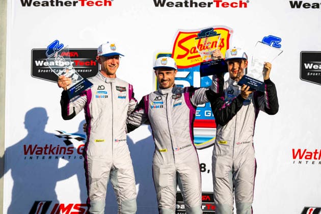 AUTO - 6 HOURS OF THE GLEN 2026 99 CAMERON Dane (usa), EDGAR Jonny (gbr), HYETT P. J. (usa), AO Racing, Oreca 07-Gibson, podium during the Six Hours of the Glen 2026, 6th round of the 2026 IMSA WeatherTech SportsCar Championship, from June 26 to 28 on the Watkins Glen International in Watkins Glen, New York, United States of America - Watkins GlenUnited States  Copyright: xFabrizioxBoldonix