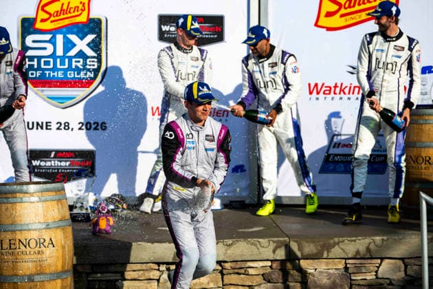 AUTO - 6 HOURS OF THE GLEN 2026 99 CAMERON Dane (usa), EDGAR Jonny (gbr), HYETT P. J. (usa), AO Racing, Oreca 07-Gibson, podium during the Six Hours of the Glen 2026, 6th round of the 2026 IMSA WeatherTech SportsCar Championship, from June 26 to 28 on the Watkins Glen International in Watkins Glen, New York, United States of America - Watkins GlenUnited States  Copyright: xFabrizioxBoldonix