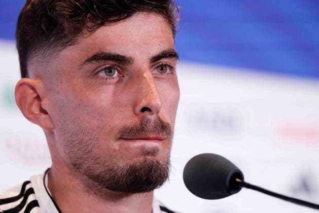 Fußball, FIFA WM 2026, Nationalteam Deutschland, Pressekonferenz FIFA World Cup, WM, Weltmeisterschaft, Fussball 2026 - Germany press conference, PK, Pressekonferenz German National player Kai Havertz responds to a question from the news media during a press conference at Boston Stadium near Boston in Foxborough, Massachusetts, USA, 28 June 2026. Germany meets Paraguay on 29 June during the 2026 FIFA World Cup round of 32. FOXBOROUGH MASSACHUSETTS United States  Copyright: xSHAWNxTHEWx