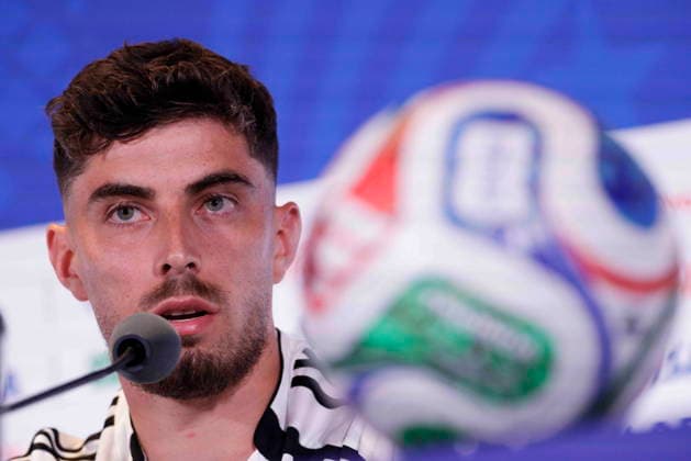 Fußball, FIFA WM 2026, Nationalteam Deutschland, Pressekonferenz FIFA World Cup, WM, Weltmeisterschaft, Fussball 2026 - Germany press conference, PK, Pressekonferenz German National player Kai Havertz responds to a question from the news media during a press conference at Boston Stadium near Boston in Foxborough, Massachusetts, USA, 28 June 2026. Germany meets Paraguay on 29 June during the 2026 FIFA World Cup round of 32. FOXBOROUGH MASSACHUSETTS United States  Copyright: xSHAWNxTHEWx