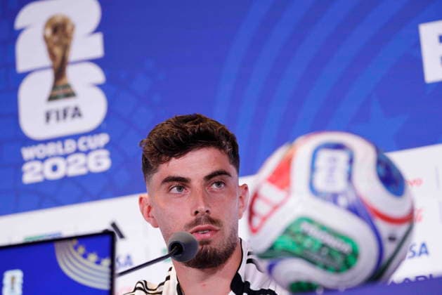 Fußball, FIFA WM 2026, Nationalteam Deutschland, Pressekonferenz FIFA World Cup, WM, Weltmeisterschaft, Fussball 2026 - Germany press conference, PK, Pressekonferenz German National player Kai Havertz responds to a question from the news media during a press conference at Boston Stadium near Boston in Foxborough, Massachusetts, USA, 28 June 2026. Germany meets Paraguay on 29 June during the 2026 FIFA World Cup round of 32. FOXBOROUGH MASSACHUSETTS United States  Copyright: xSHAWNxTHEWx
