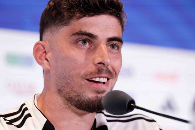 Sport Bilder des Tages #2 Fußball, FIFA WM 2026, Nationalteam Deutschland, Pressekonferenz FIFA World Cup, WM, Weltmeisterschaft, Fussball 2026 - Germany press conference, PK, Pressekonferenz German National player Kai Havertz responds to a question from the news media during a press conference at Boston Stadium near Boston in Foxborough, Massachusetts, USA, 28 June 2026. Germany meets Paraguay on 29 June during the 2026 FIFA World Cup round of 32. FOXBOROUGH MASSACHUSETTS United States  Copyright: xSHAWNxTHEWx