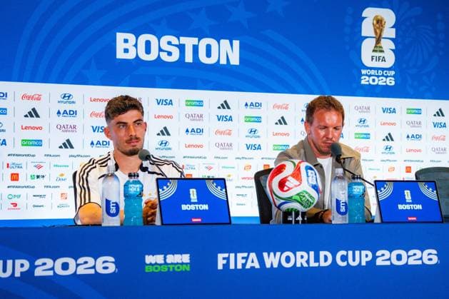 Fußball, FIFA WM 2026, Nationalteam Deutschland, Pressekonferenz FIFA Fussball Weltmeisterschaft 2026, Sechszehntelfinale, Deutschland vs. Paraguay, 28.06.2026, Boston Stadium Pressekonferenz mit Julian Nagelsmann (Deutschland) und Kai Havertz (Deutschland) vor dem Spiel gegen Paraguay *** 2026 FIFA World Cup, Round of 32, Germany vs. Paraguay, June 28, 2026, Boston Stadium: Press conference with Julian Nagelsmann (Germany) and Kai Havertz (Germany) ahead of the match against Paraguay Copyright: xBahhoxKarax