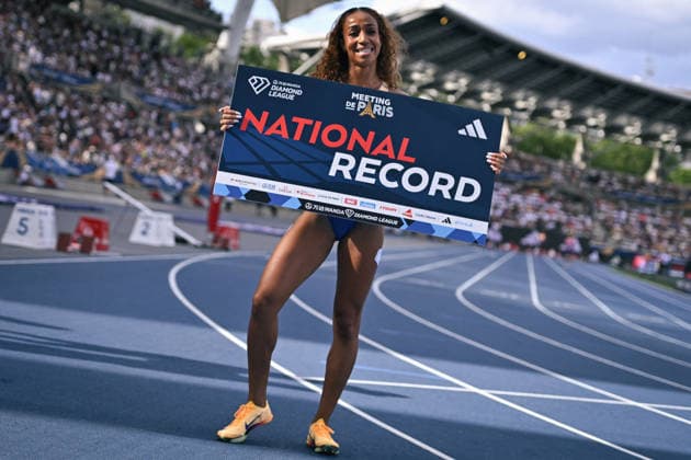 Wanda Diamond League in Paris FA Anais Bourgoin poses with her record after competing during the Wanda Diamond League tournament at the Charlety Stadium in Paris on June 28, 2026. Photo by Firas Abdullah ABACAPRESS.COM Paris Ile-de-France France  Copyright: xAbdullahxFiras ABACAx