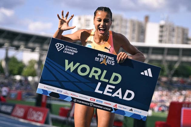 Wanda Diamond League in Paris FA Audrey Werro poses with her record after competing during the Wanda Diamond League tournament at the Charlety Stadium in Paris on June 28, 2026. Photo by Firas Abdullah ABACAPRESS.COM Paris Ile-de-France France  Copyright: xAbdullahxFiras ABACAx