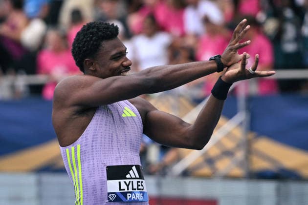 Wanda Diamond League in Paris FA Noah Lyles reacts after competing during the Wanda Diamond League tournament at the Charlety Stadium in Paris on June 28, 2026. Photo by Firas Abdullah ABACAPRESS.COM Paris Ile-de-France France  Copyright: xAbdullahxFiras ABACAx