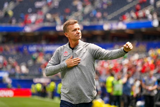 USA: Fußball FIFA World Cup, WM, Weltmeisterschaft, Fussball 2026, Sechzehntelfinale, Round of 32, Südafrika vs Kanada, South Africa vs Canada, SoFi Stadium (Inglewood, Los Angeles County, Kalifornien): Jesse Marsch (Trainer Kanada) Freude, Emotionen, Jubel, Mimik, Gesichtsausdruck, Geste, Gestik, Emotion *** USA Soccer FIFA World Cup 2026, Round of 32, South Africa vs. Canada, SoFi Stadium, Inglewood, Los Angeles County, California; Jesse Marsch, Canada’s coach; joy, emotions, cheering, facial expressions, gestures, emotion Copyright: xJOERANxSTEINSIEKx